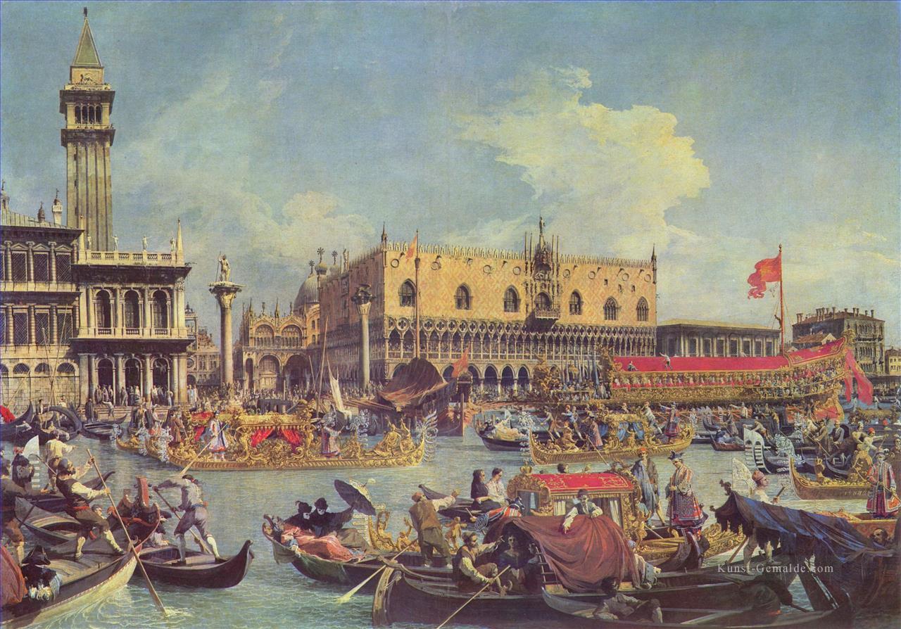 Der Bucintoro kehrt am Himmelfahrtstag zum Molo zurück Canaletto Detail Ölgemälde